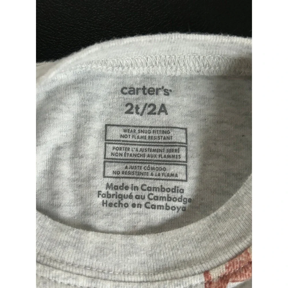 Carters Toddler 2T Gray Woodland Animal Fox Bear Owl Long Sleeve Pajama Top 1484